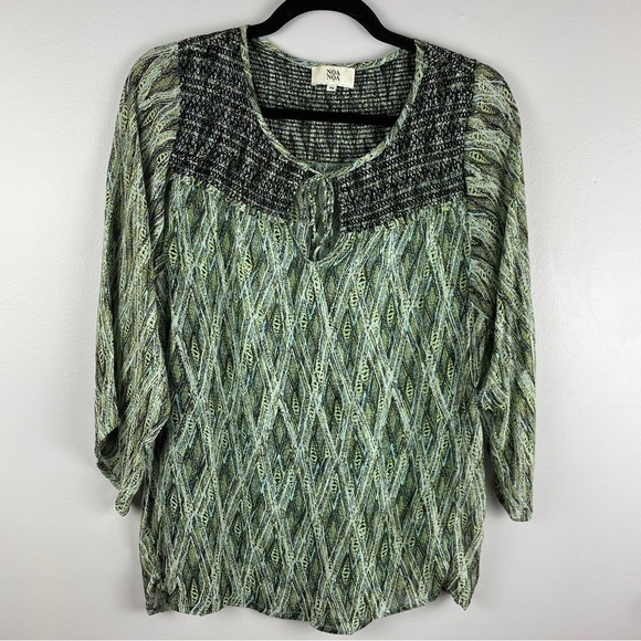NOA Noa Green Boho Embroidered Semi Sheer Viscose Blouse Medium - Picture 2 of 11